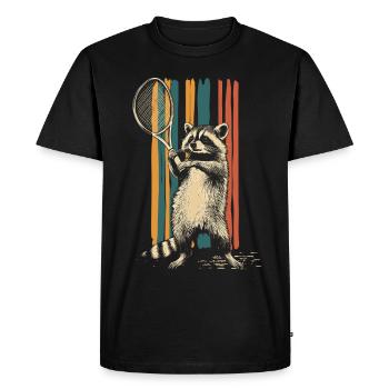 Raton laveur jouant au tennis - T-shirt Premium bio Homme - noir - Devant - Nico (187cm)