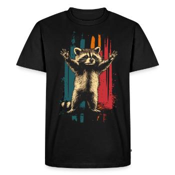Raton laveur aux bras tendus - T-shirt Premium bio Homme - noir - Devant - Nico (187cm)