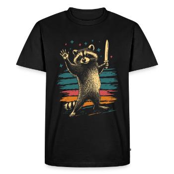 Drôle de raton laveur avec couteau - T-shirt Premium bio Homme - noir - Devant - Nico (187cm)