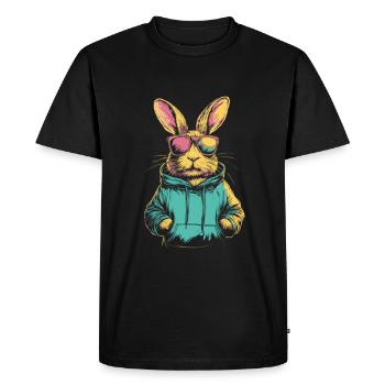 Lapin avec des lunettes de soleil vintage - T-shirt Premium bio Homme - noir - Devant - Nico (187cm)