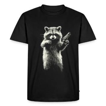 Raccoon with pistol - Men's Premium Organic T-Shirt - black - Front - Nico (187cm)
