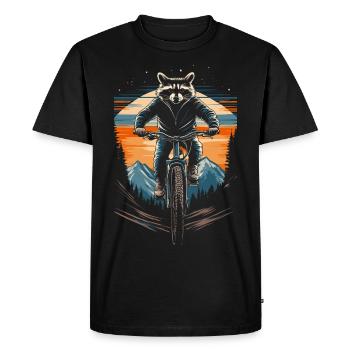 Balade en raton laveur VTT vintage - T-shirt Premium bio Homme - noir - Devant - Nico (187cm)