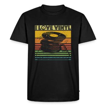 I Love Vinyl - Retro Turntable DJ Music LP - T-shirt Premium bio Homme - noir - Devant - Nico (187cm)