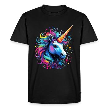 Poney arc-en-ciel coloré licorne - T-shirt Premium bio Homme - noir - Devant - Nico (187cm)