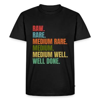 BBQ - Cru - Rare - Moyen - Bien cuit - Rétro - T-shirt Premium bio Homme - noir - Devant - Nico (187cm)
