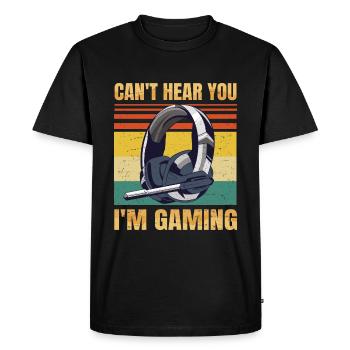 Casque de joueur drôle ne peut pas vous entendre, je joue - T-shirt Premium bio Homme - noir - Devant - Nico (187cm)