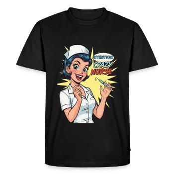 Funny retro nurse with syringe - Men's Premium Organic T-Shirt - black - Front - Nico (187cm)