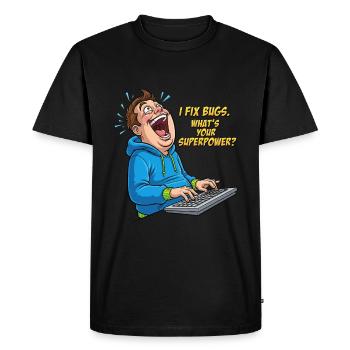 Bugfixer Power: Your superhero skill! - Men's Premium Organic T-Shirt - black - Front - Nico (187cm)