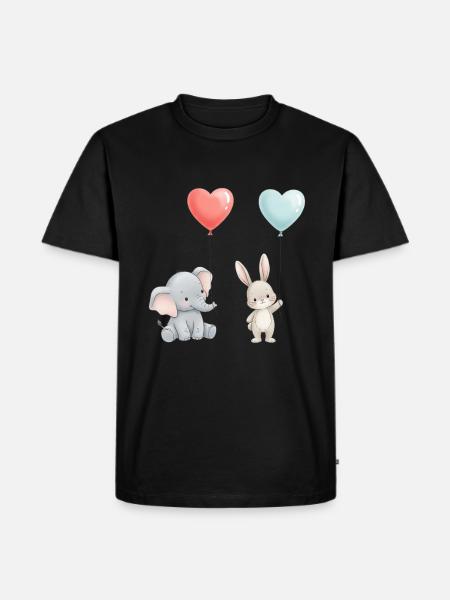 Elefant Kanin Kærlighed Ballon Hjerte Sød - Herre Premium økologisk T-shirt - sort