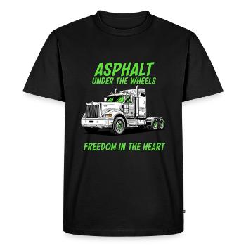 Le cœur du camionneur : l’asphalte sous les roues - T-shirt Premium bio Homme - noir - Devant - Nico (187cm)