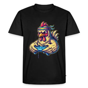 Gambler Chicken: Game On! 🐔🎮 Funny Gamer - Men's Premium Organic T-Shirt - black - Front - Nico (187cm)