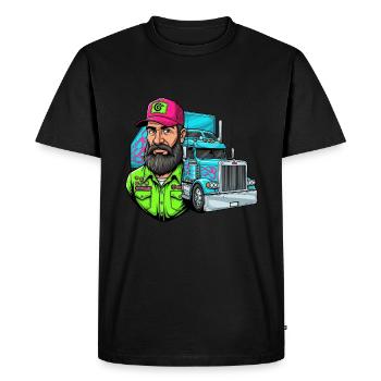 Tough road, cool guy: Your trucker design! - Men's Premium Organic T-Shirt - black - Front - Nico (187cm)