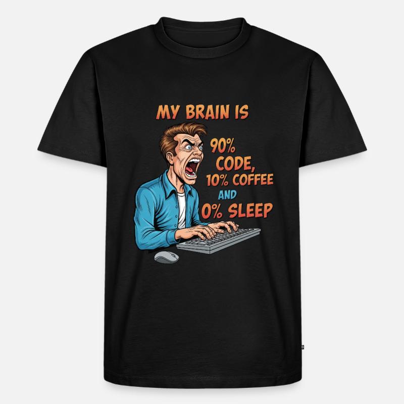 0% Schlaf: Code & Kaffee Power! - Männer Premium Bio T-Shirt - Schwarz