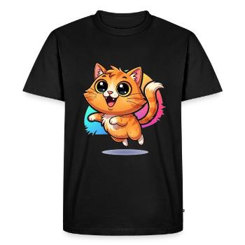Messager moelleux de la chance : chat mignon aux yeux écarquillés - T-shirt Premium bio Homme - noir - Devant - Nico (187cm)