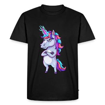Licorne agacée : Paillettes et colère ! - T-shirt Premium bio Homme - noir - Devant - Nico (187cm)