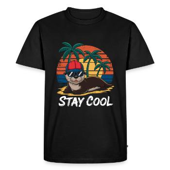 Loutre avec lunettes de soleil et casquette de baseball sur la plage - T-shirt Premium bio Homme - noir - Devant - Nico (187cm)