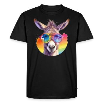Âne coloré et cool avec des lunettes de soleil - T-shirt Premium bio Homme - noir - Devant - Nico (187cm)