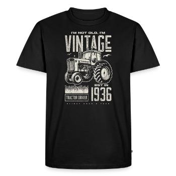 Tracteur Vintage Farmer Anniversaire Né En 1936 - T-shirt Premium bio Homme - noir - Devant - Nico (187cm)