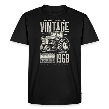 Vintage Tractor Farmer Birthday Born In 1968 - Men's Premium Organic T-Shirt - black - Front - Nico (187cm)