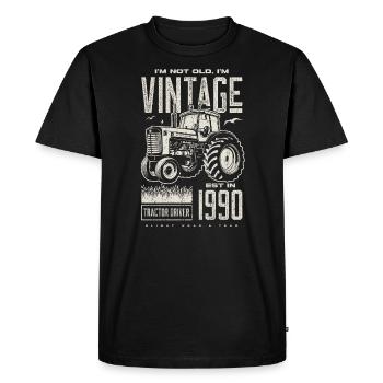 Tracteur Vintage Farmer Anniversaire Né En 1990 - T-shirt Premium bio Homme - noir - Devant - Nico (187cm)