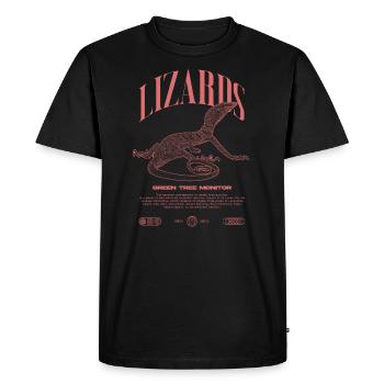 Green Tree Monitor Streetwear Lizard Keeper - Men's Premium Organic T-Shirt - black - Front - Nico (187cm)
