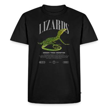 Green Tree Monitor Streetwear Lizard Keeper - Men's Premium Organic T-Shirt - black - Front - Nico (187cm)