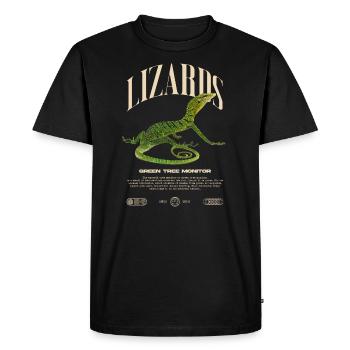 Green Tree Monitor Streetwear Lizard Keeper - Men's Premium Organic T-Shirt - black - Front - Nico (187cm)