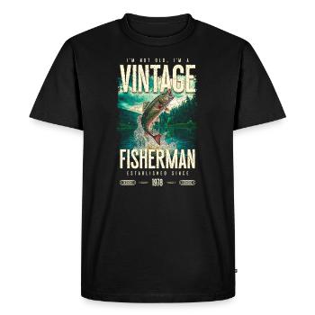 Vintage Trout Fisherman Pêche Anniversaire 1978 - T-shirt Premium bio Homme - noir - Devant - Nico (187cm)