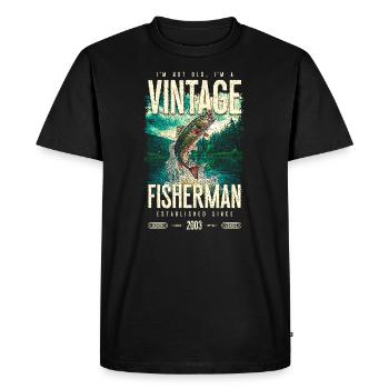 Vintage Trout Fisherman Pêche Anniversaire 2003 - T-shirt Premium bio Homme - noir - Devant - Nico (187cm)