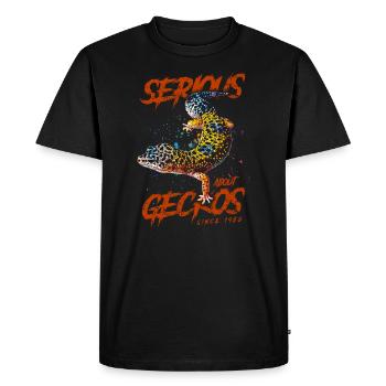 Passionné de geckos léopards depuis 1986 - T-shirt Premium bio Homme - noir - Devant - Nico (187cm)
