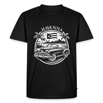 Vintage Havana T-Shirt: Vintage Car Cuba Retro - Men's Premium Organic T-Shirt - black - Front - Nico (187cm)