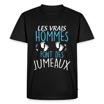 Papa De Jumeaux message Humour Naissance - T-shirt Premium bio Homme - noir - Devant - Nico (187cm)