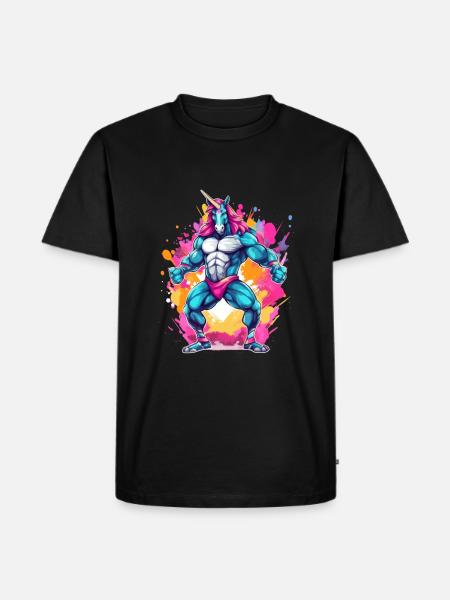 Bodybuilding Einhorn - Männer Premium Bio T-Shirt - Schwarz