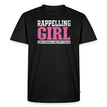 Femme en descente en rappel comme une fille normale mais - T-shirt Premium bio Homme - noir - Devant - Nico (187cm)