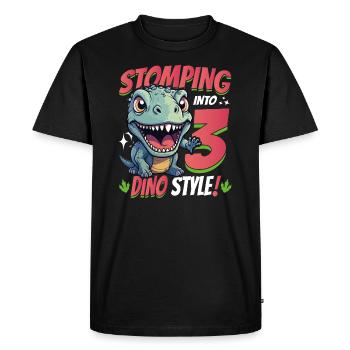 T-Rex Turning 3 Stomping into 3rd Dino Style Bday - Men's Premium Organic T-Shirt - black - Front - Nico (187cm)