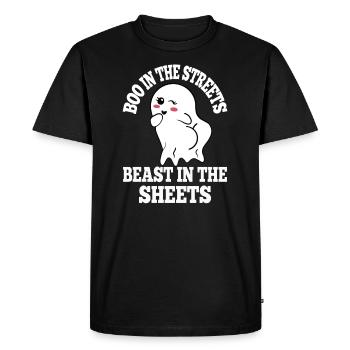 Boo Dans Les Rues Bête Dans Les Draps Ludique - T-shirt Premium bio Homme - noir - Devant - Nico (187cm)