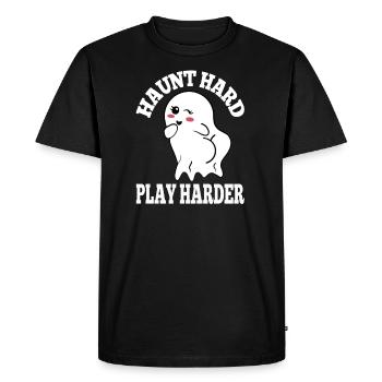 aunted Hard Play Harder Tee Spirited Fun Festive - Men's Premium Organic T-Shirt - black - Front - Nico (187cm)