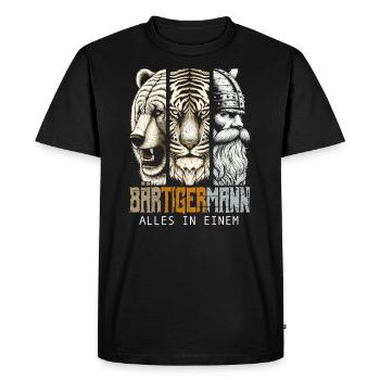 Bärtigermann Bär Tiger Mann Geschenk Bart Sprüche - Männer Premium Bio T-Shirt - Schwarz - Vorne - Nico (187cm)