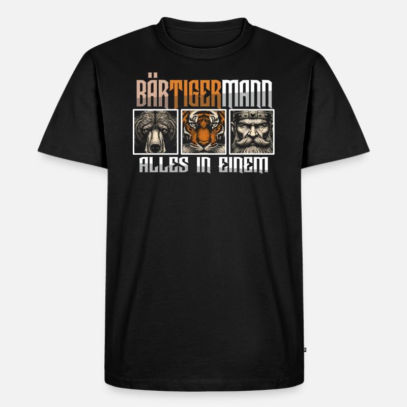 Bärtigermann Bär Tiger Mann Geschenk Bart Sprüche - Männer Premium Bio T-Shirt - Schwarz