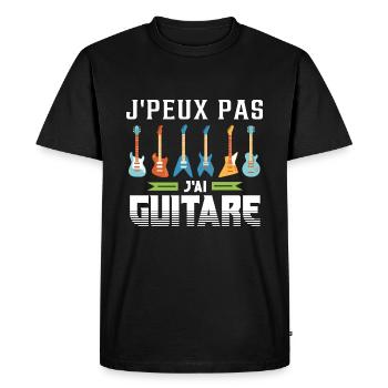 Humour | J'peux pas j'ai guitare - T-shirt Premium bio Homme - noir - Devant - Nico (187cm)