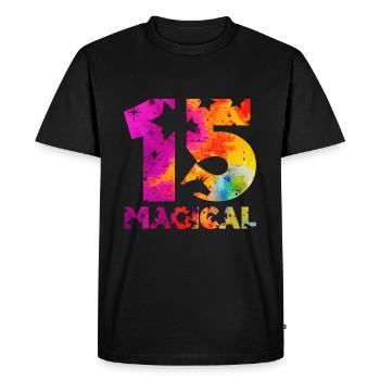 MAGICAL 15TH BIRTHDAY UNICORN - Men's Premium Organic T-Shirt - black - Front - Nico (187cm)