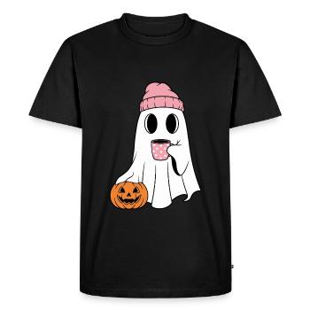 Cute Ghost Drinking Coffee Enthusiast - Men's Premium Organic T-Shirt - black - Front - Nico (187cm)