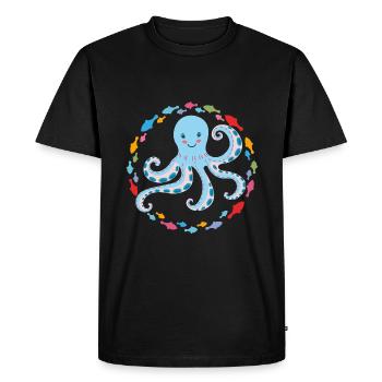 Cheerful octopus with small colorful fish - Men's Premium Organic T-Shirt - black - Front - Nico (187cm)