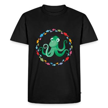funny octopus in the colorful fish circle - Men's Premium Organic T-Shirt - black - Front - Nico (187cm)