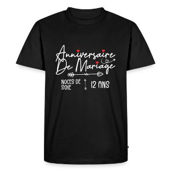 Anniversaire de mariage 12 ans - Noces de Soie - T-shirt Premium bio Homme - noir - Devant - Nico (187cm)