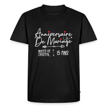 Anniversaire de Mariage 15 ans - Noces de Cristal - T-shirt Premium bio Homme - noir - Devant - Nico (187cm)
