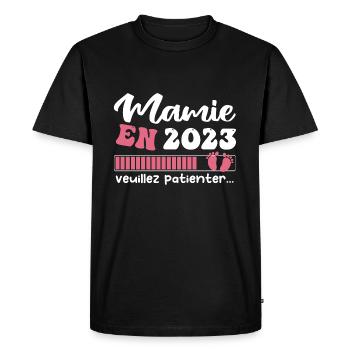 Mamie en 2023 | Cadeau future mamie 2023 Cadeau - T-shirt Premium bio Homme - noir - Devant - Nico (187cm)