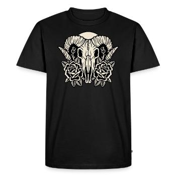 Crâne de chèvres de style tatouage à l’ancienne avec des roses - T-shirt Premium bio Homme - noir - Devant - Nico (187cm)