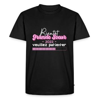 Bientôt Grande Soeur en 2023 - T-shirt Premium bio Homme - noir - Devant - Nico (187cm)