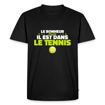 Le Bonheur Existe il Est Dans Le Tennis - T-shirt Premium bio Homme - noir - Devant - Nico (187cm)